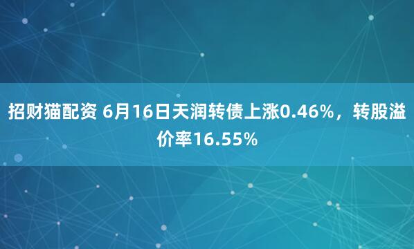 招财猫配资 6月16日天润转债上涨0.46%，转股溢价率16.55%