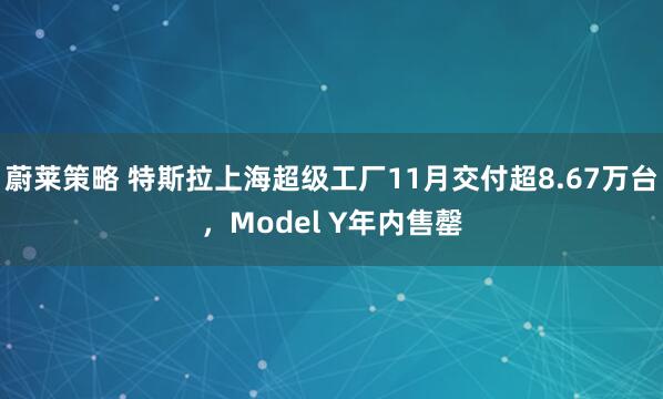 蔚莱策略 特斯拉上海超级工厂11月交付超8.67万台，Model Y年内售罄